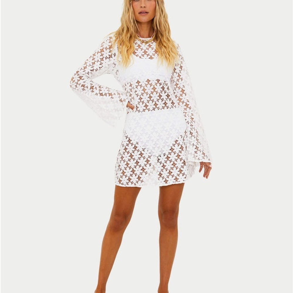 BEACH RIOT Goldie Crochet White Lace Swim Cover-Up